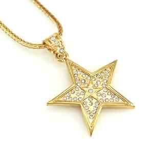 ミュージシャン Star Necklace Gold BLINGFACTORY Hip Hop Icy Gold PT Large STAR Pendant & 7mm 30